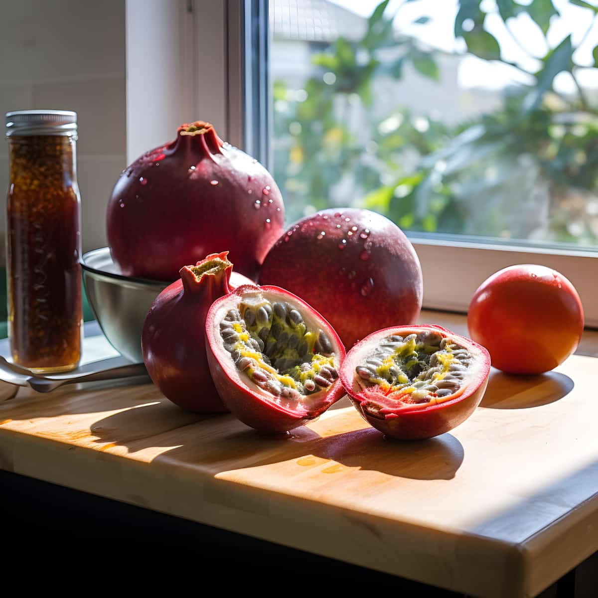 Scarlet Passionfruit on a kitchen counter