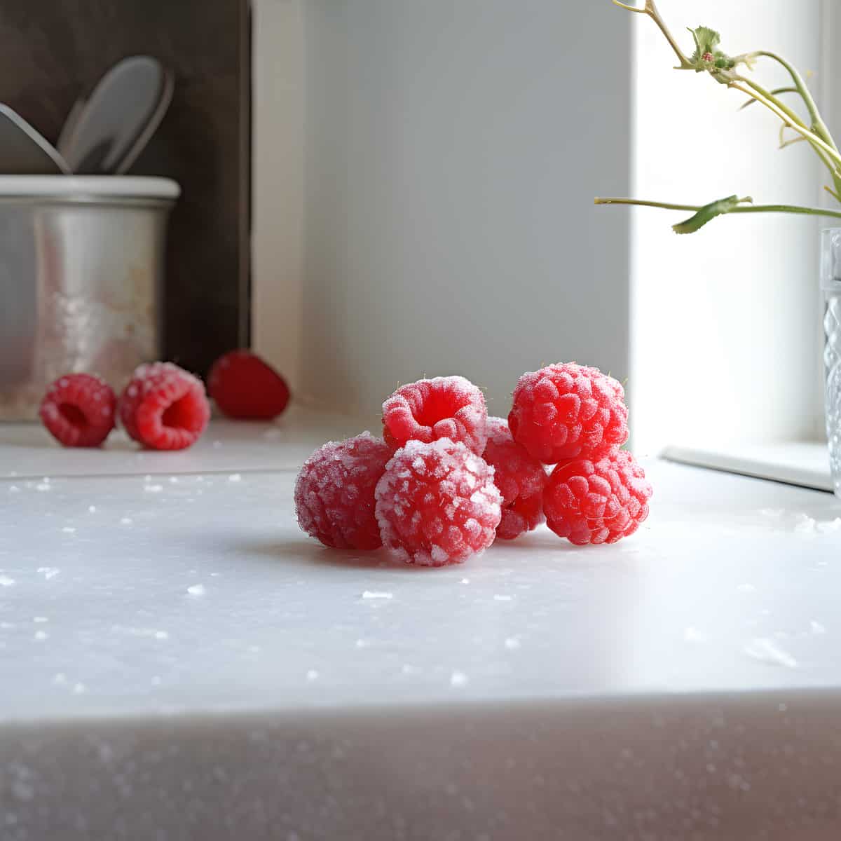 Snow Raspberry on a kitchen counter