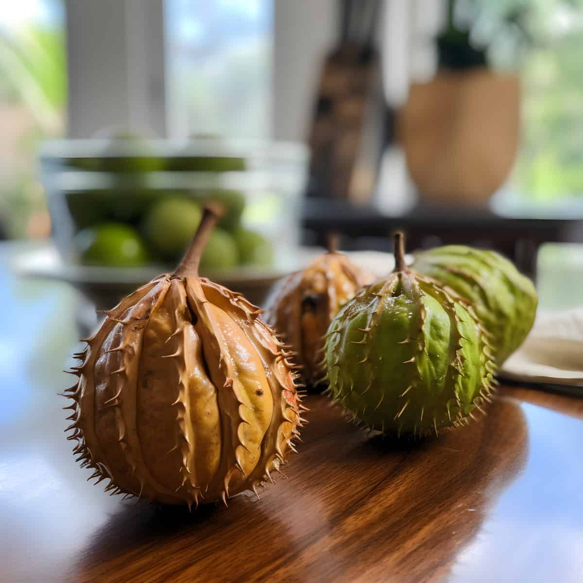 Soncoya Fruit on a kitchen counter