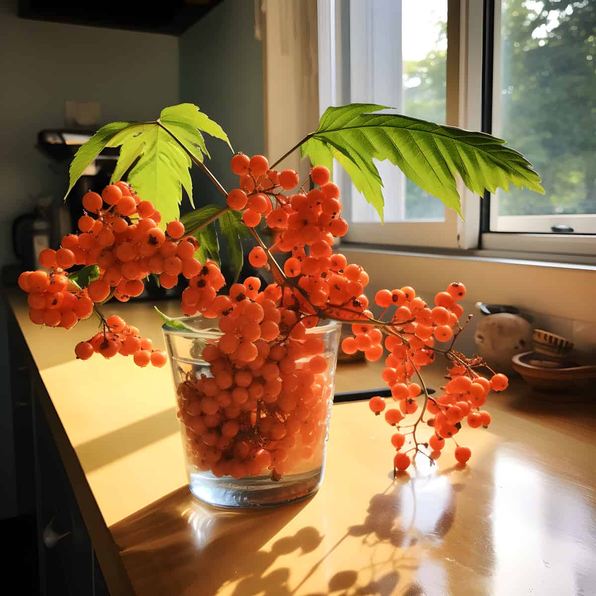 Sorbus Randaiensis on a kitchen counter