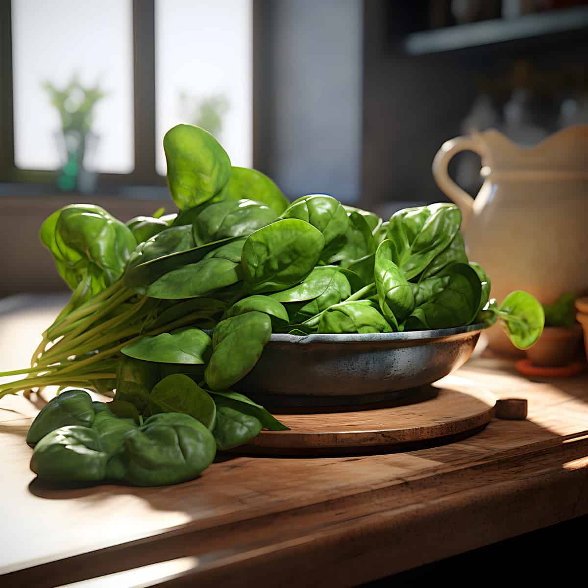 Spinach on a kitchen counter