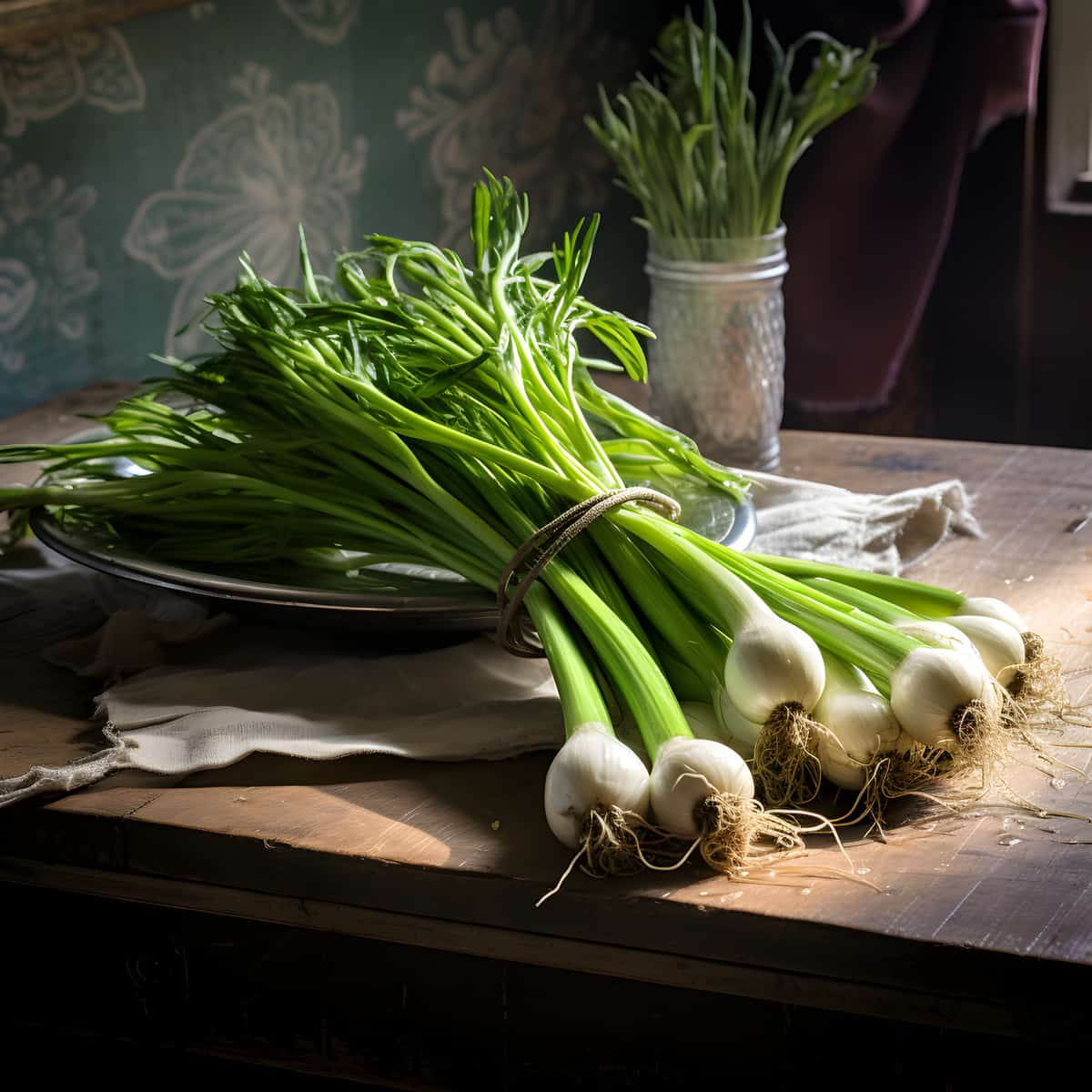 Spring Onion on a kitchen counter