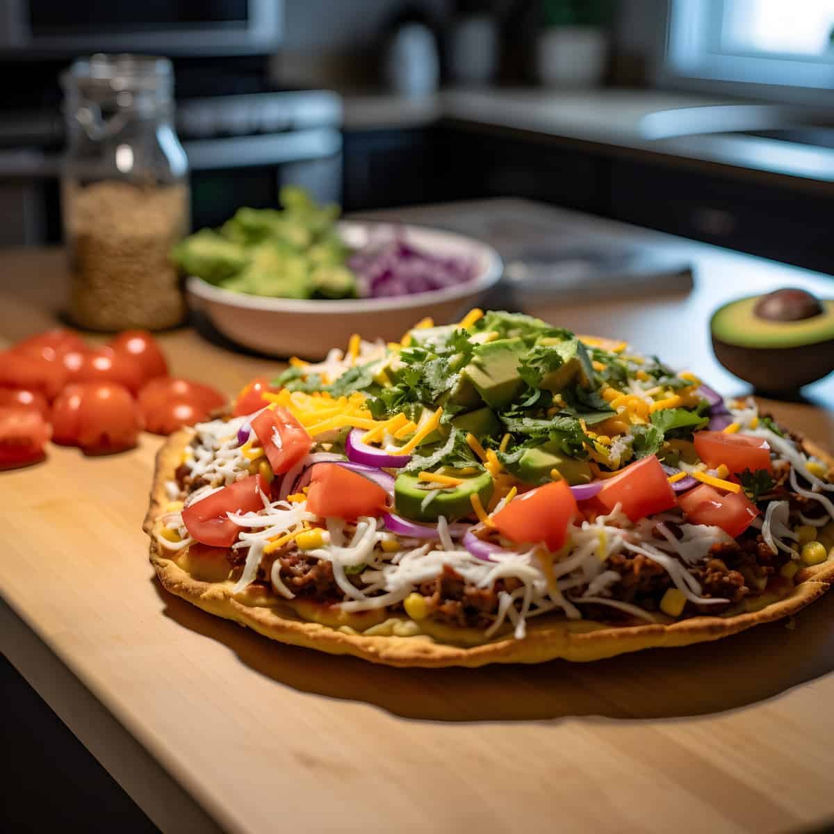 Tostada on a kitchen counter