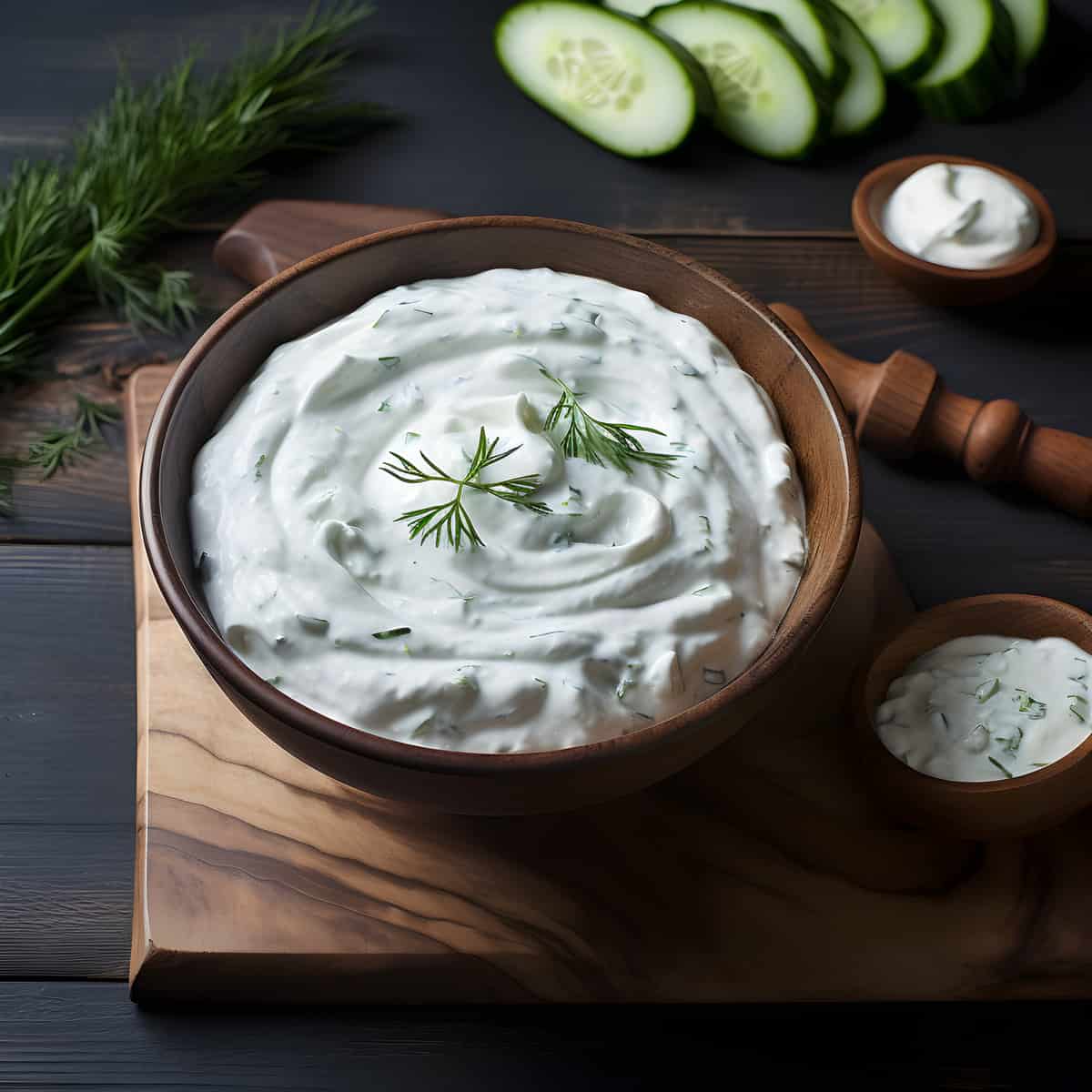 Tzatziki on a kitchen counter