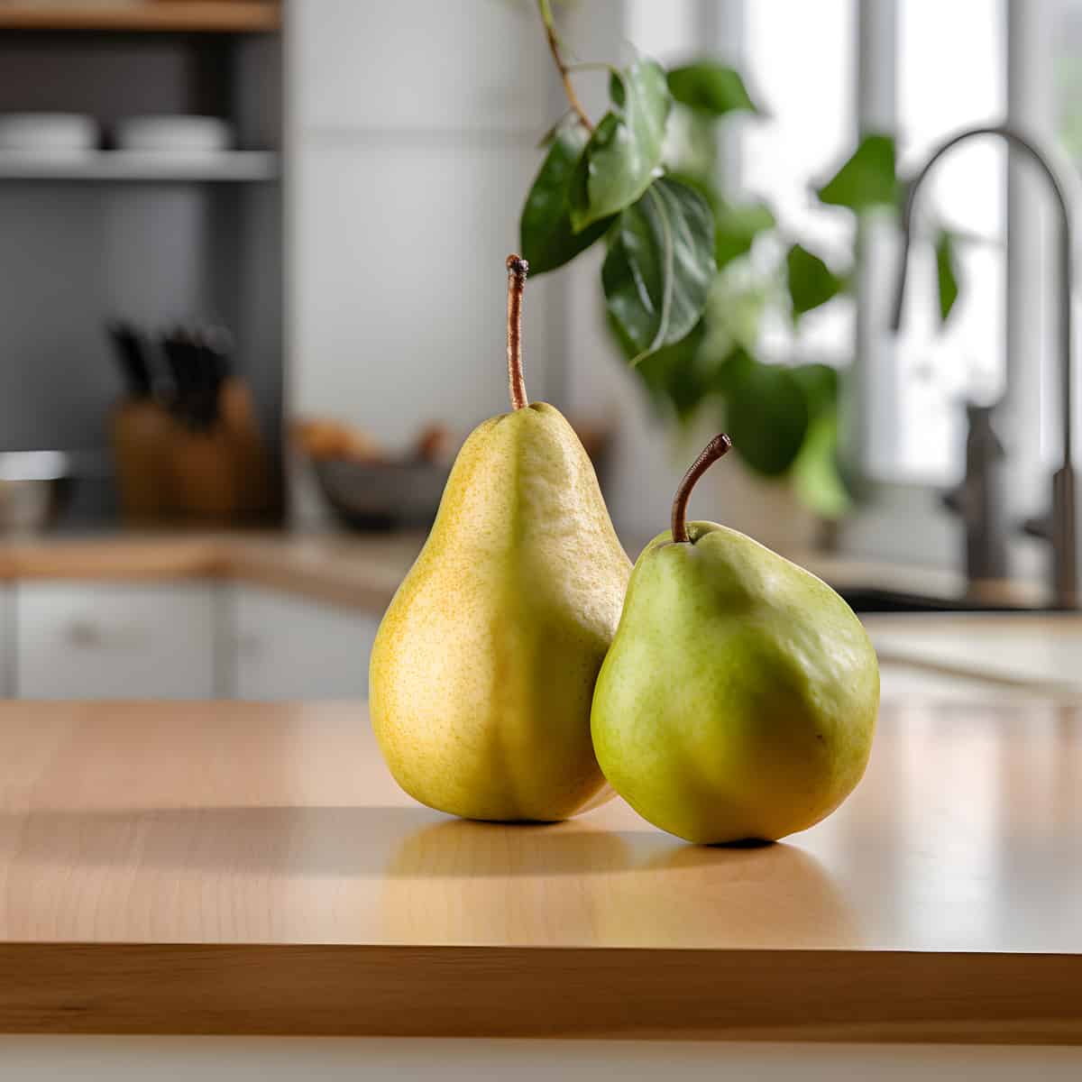 Ussurian Pear on a kitchen counter