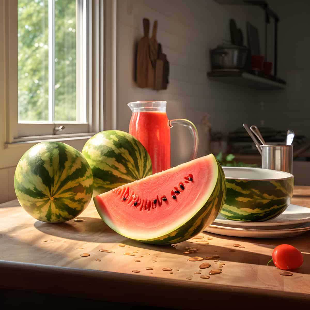 Watermelon on a kitchen counter