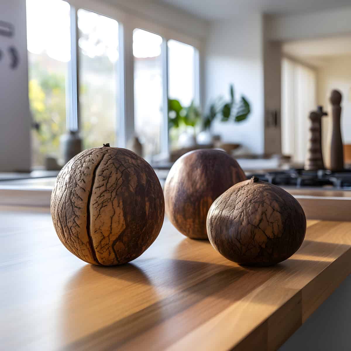 Woodapple on a kitchen counter