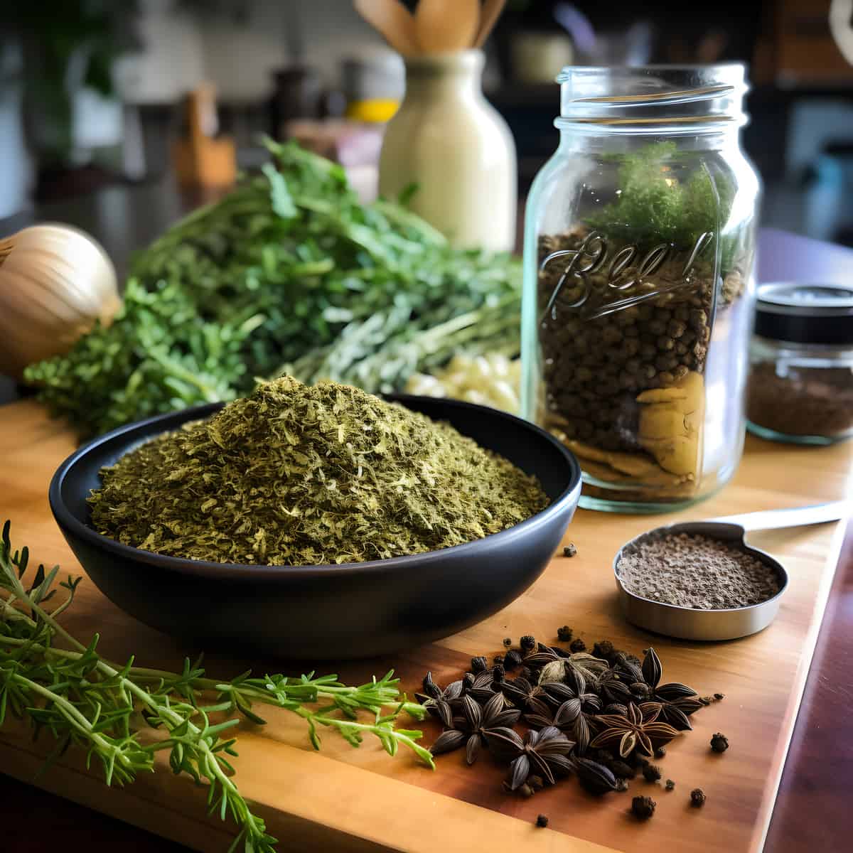 Wormseed Herb and Seasoning on a kitchen counter