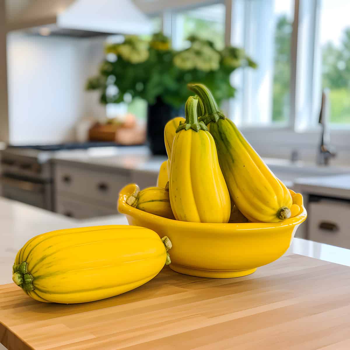 Yellow Summer Squash on a kitchen counter