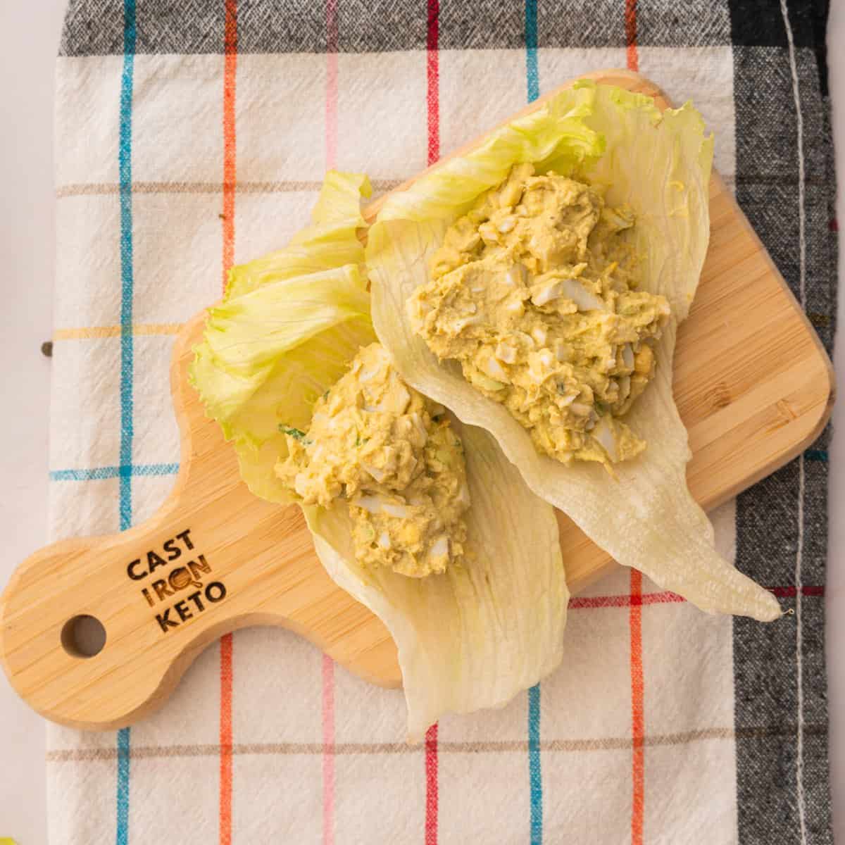 Keto egg salad recipe with creamy avocado.