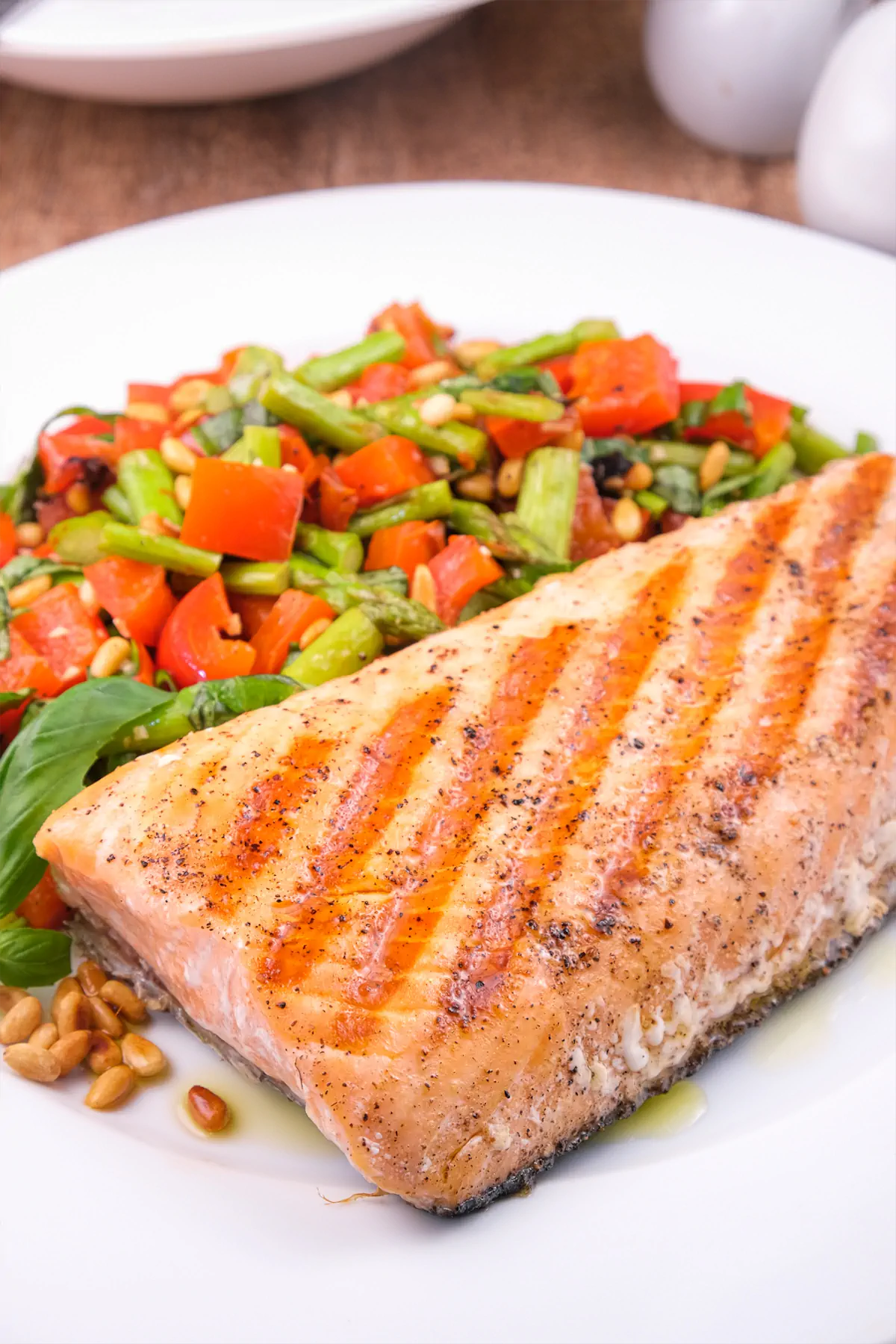 Grilled salmon with asparagus salad.