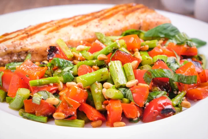 Asparagus salad with grilled salmon.
