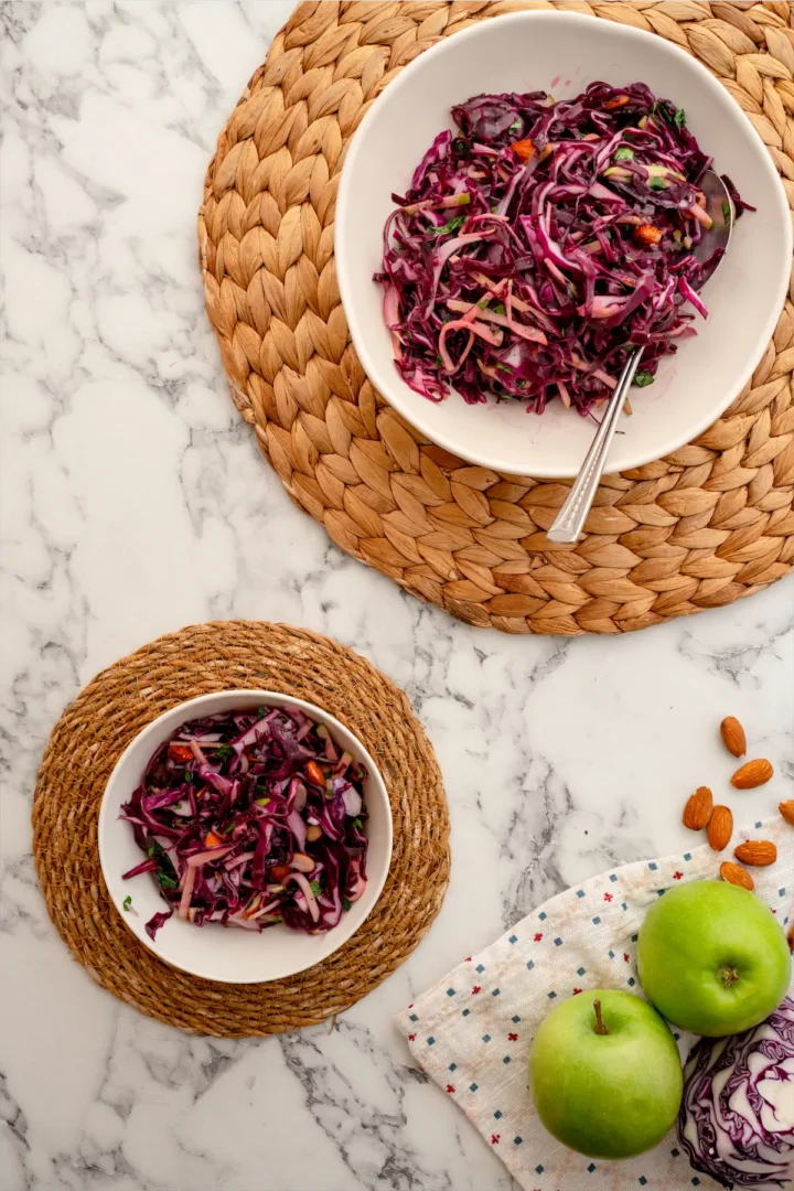 Homemade keto salad recipe made from red cabbage.