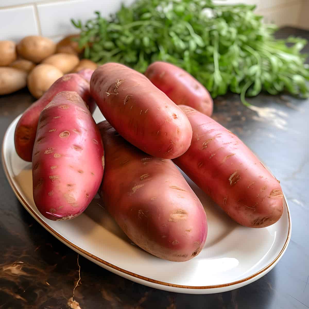 French Fingerling Potatoes on a kitchen counter