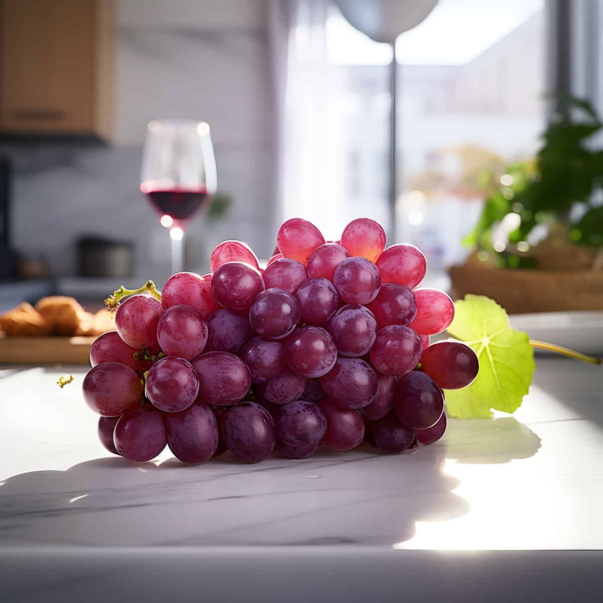 Grapes on a kitchen counter