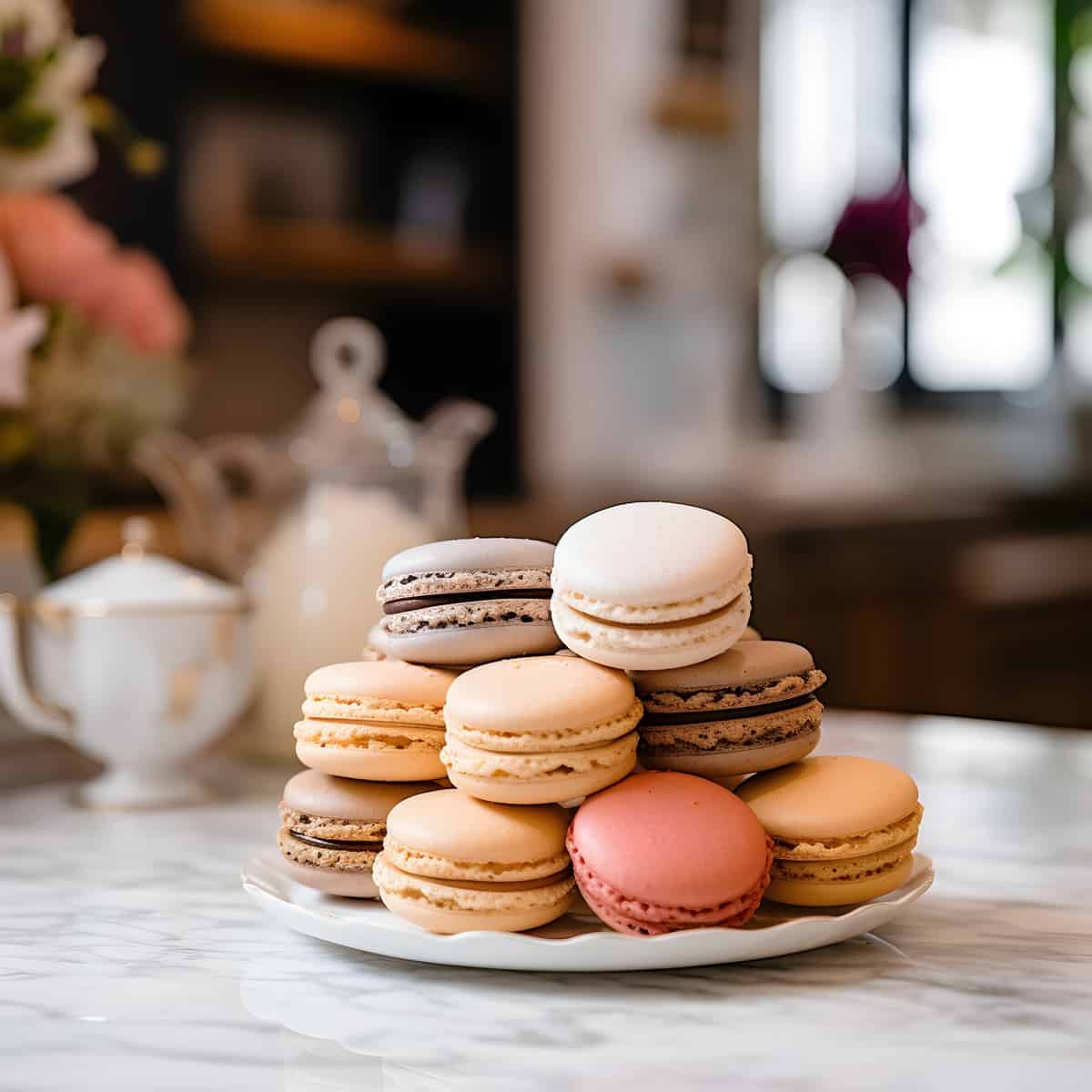 Macaroons on a kitchen counter