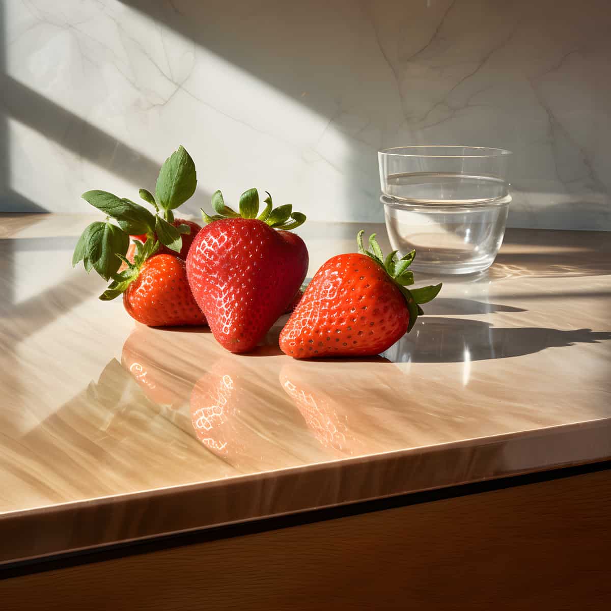 Strawberries on a kitchen counter
