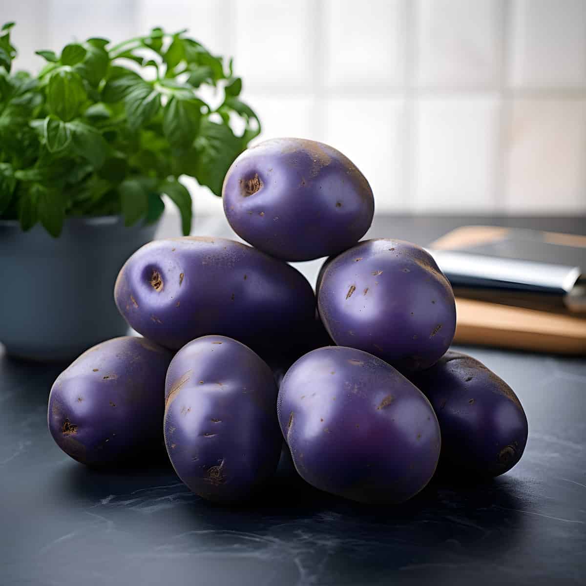 Viola Potatoes on a kitchen counter