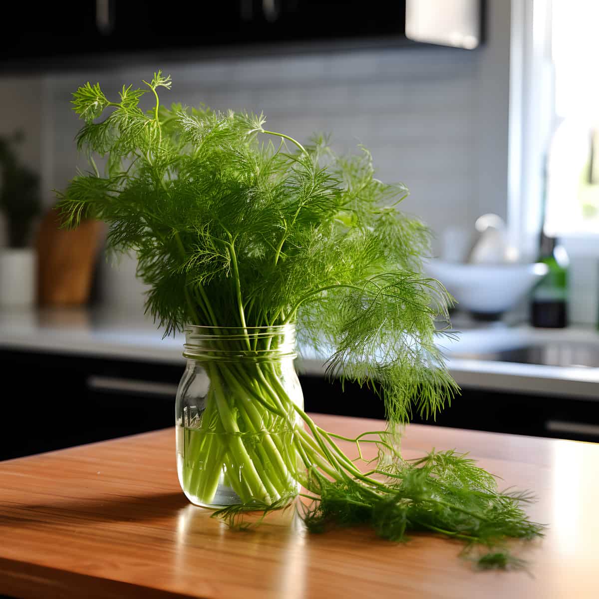 Dill on a kitchen counter