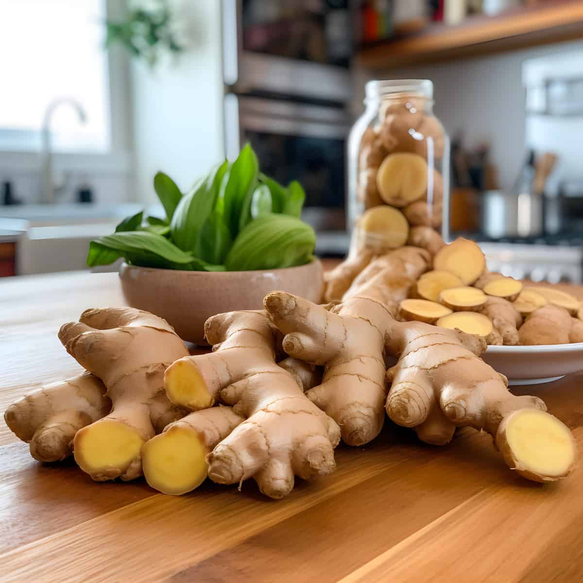 Ginger on a kitchen counter