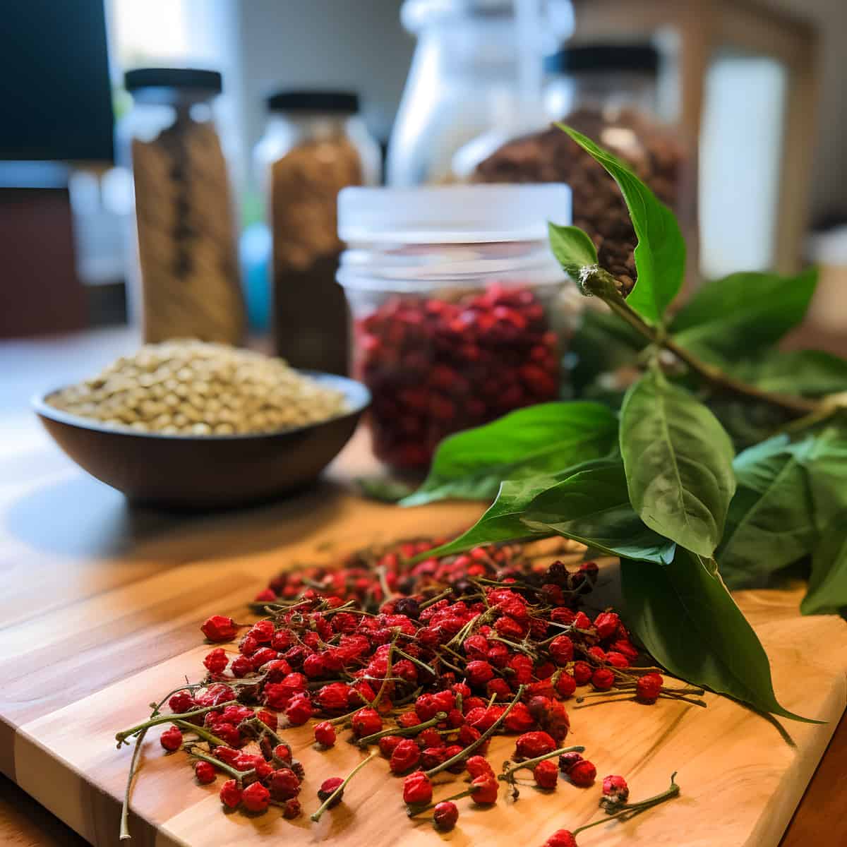 Japanese Prickly Ash Herb on a kitchen counter