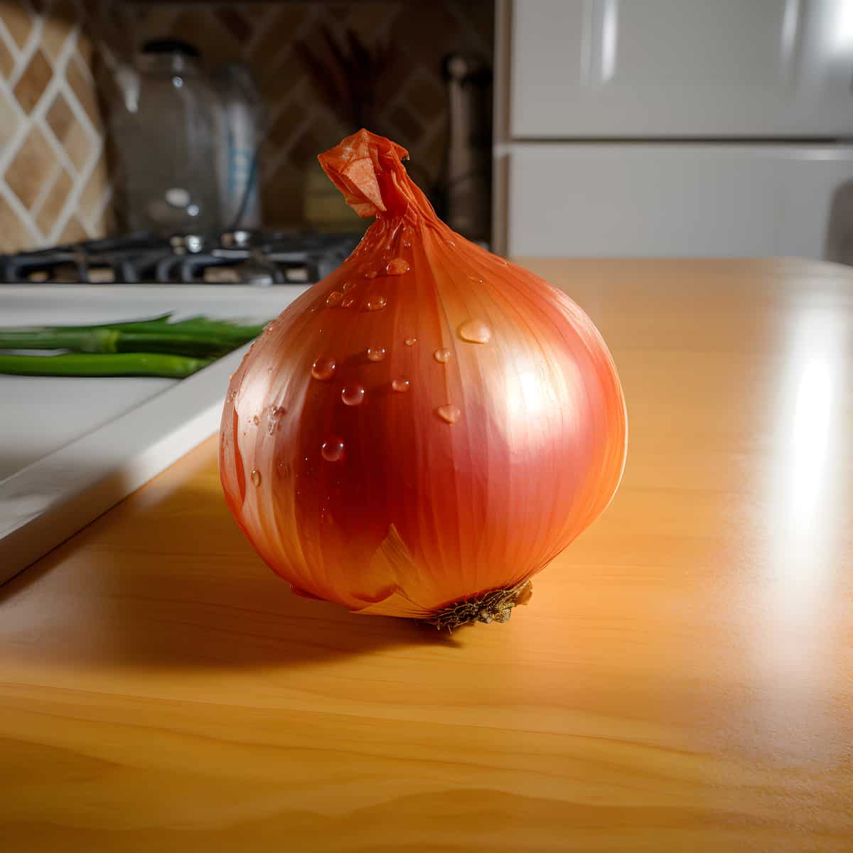 Onion on a kitchen counter