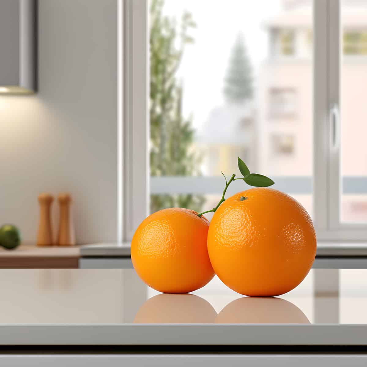 Orange on a kitchen counter