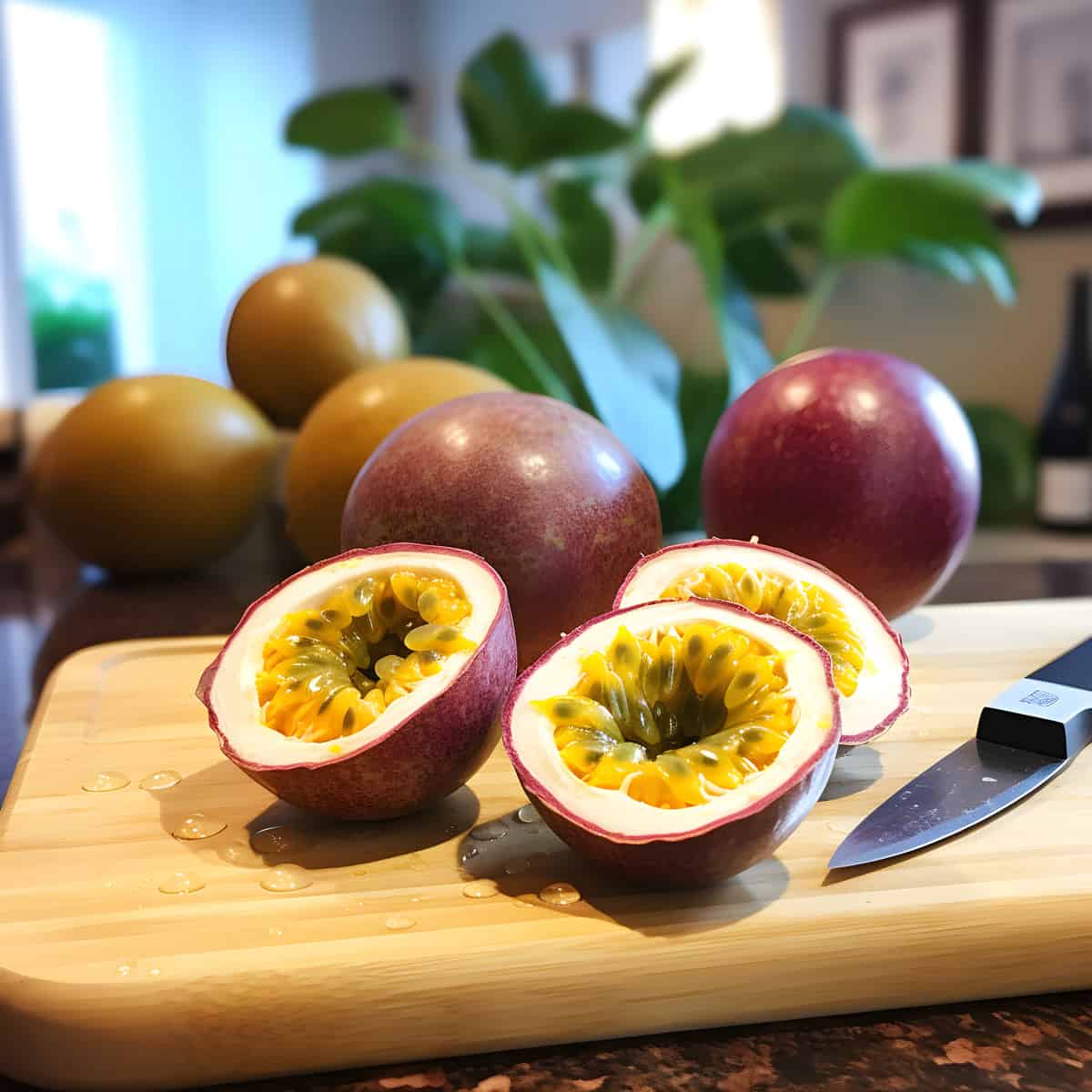 Passionfruit on a kitchen counter