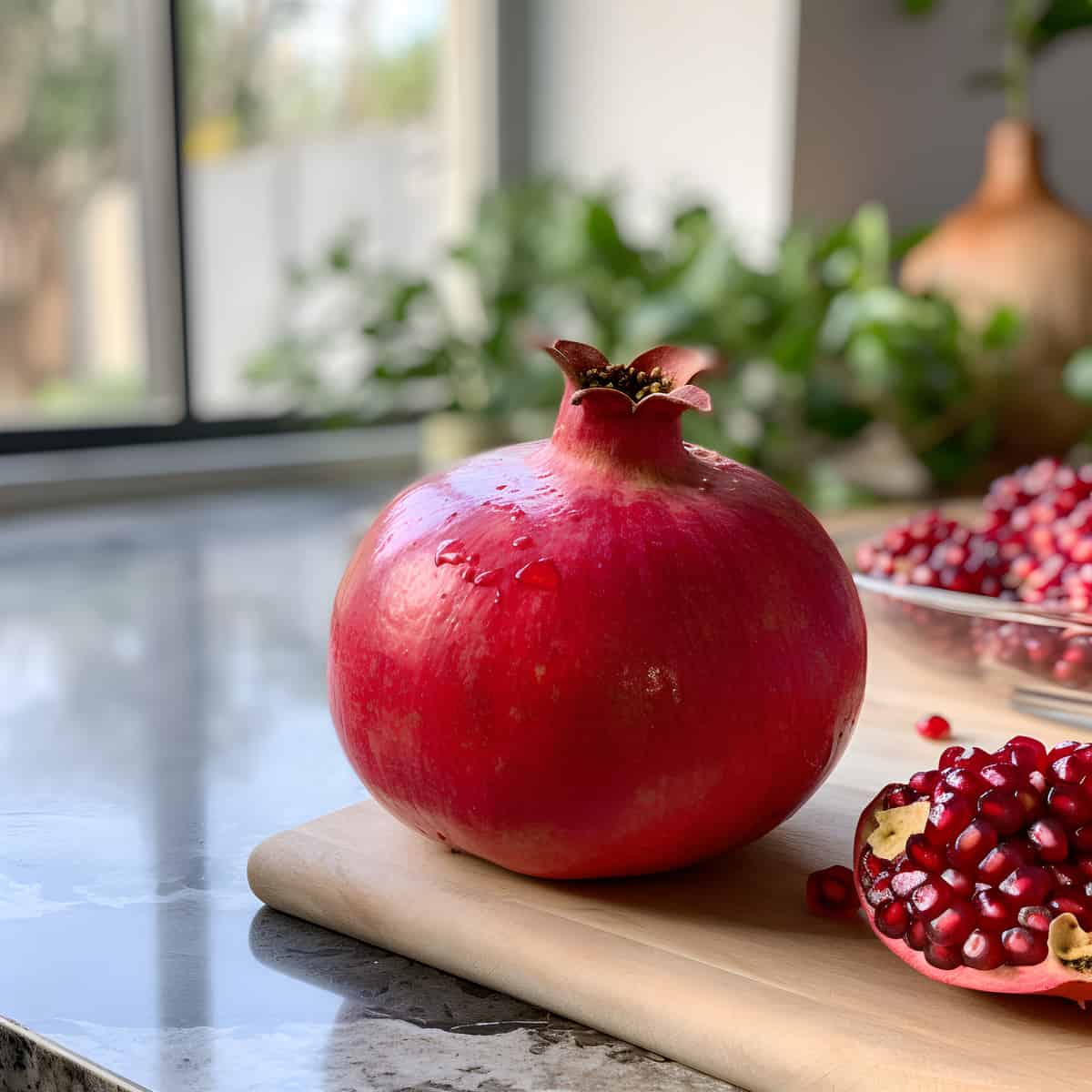 Pomegranate on a kitchen counter