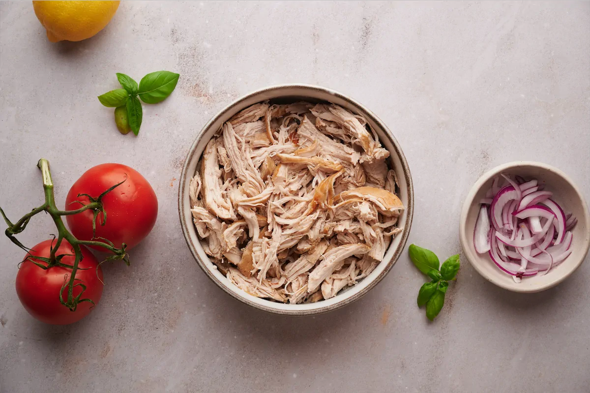 Low-carb keto pulled chicken in a bowl.