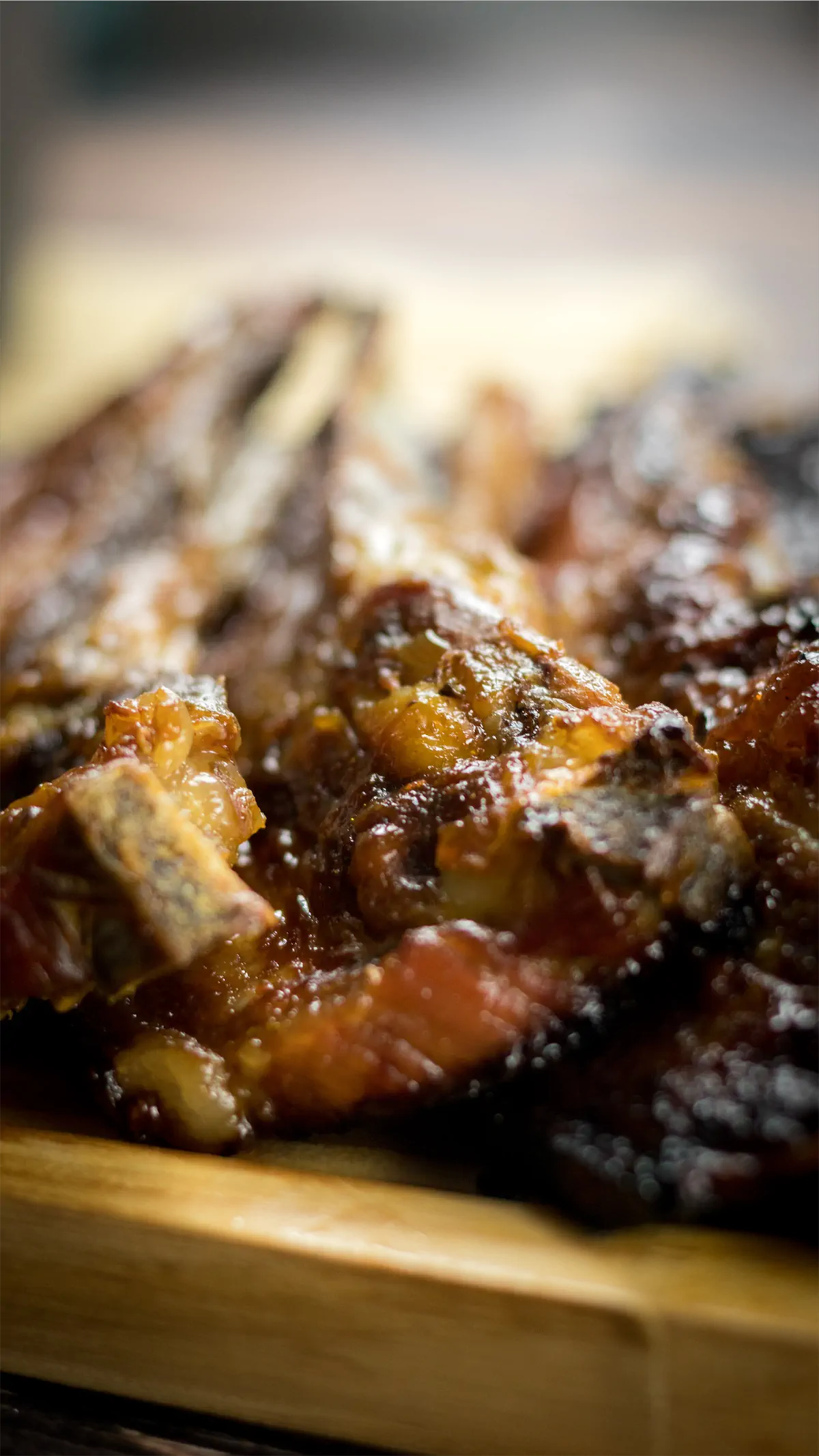 A close-up picture of smoked pork ribs showing it's texture.