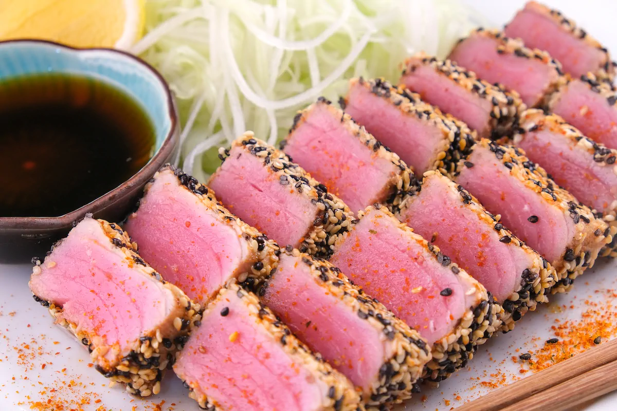 Ahi Tuna Steak Recipe with Ponzu Dipping Sauce 🐟