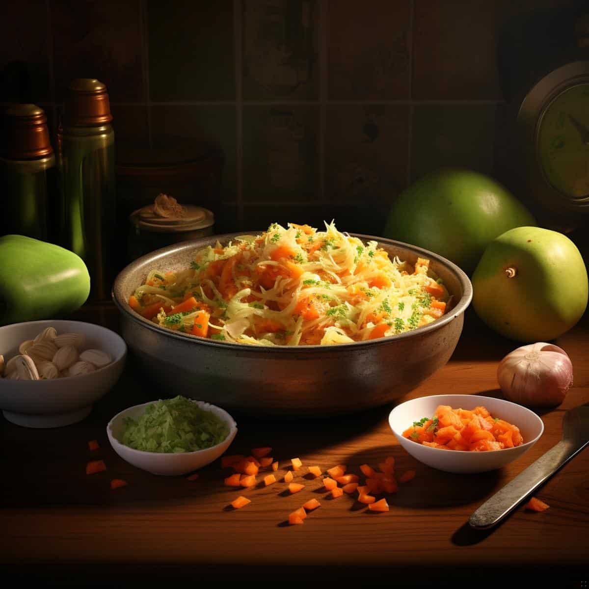 Atchara on a kitchen counter