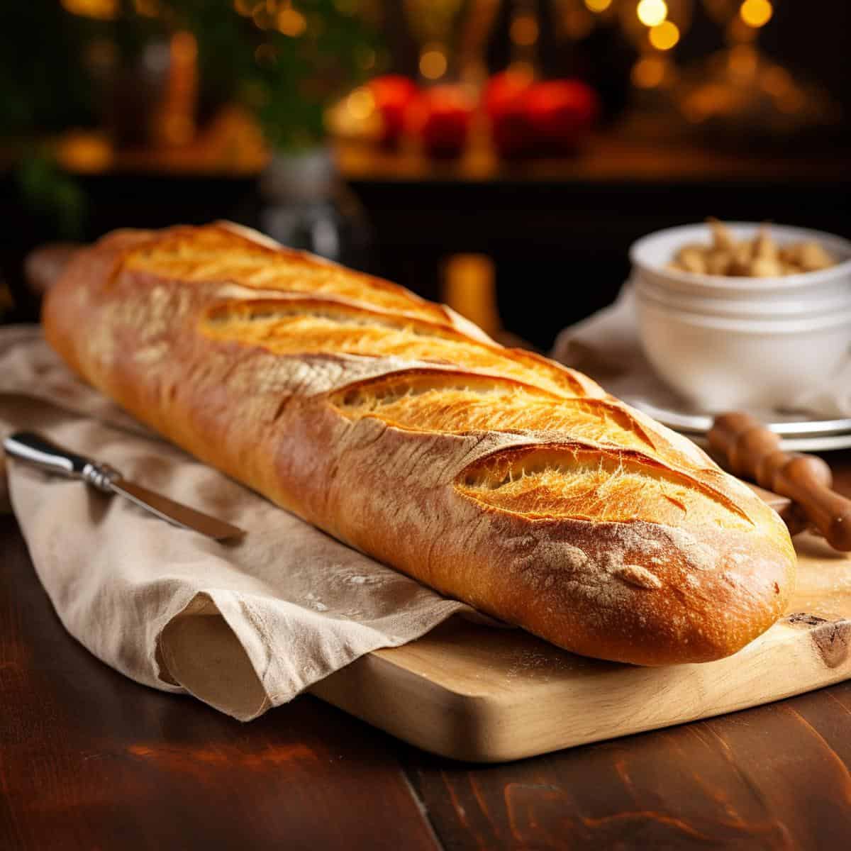 Baguette on a kitchen counter
