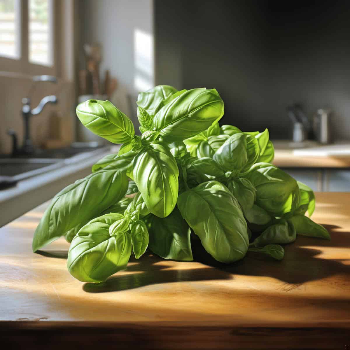 Basil on a kitchen counter