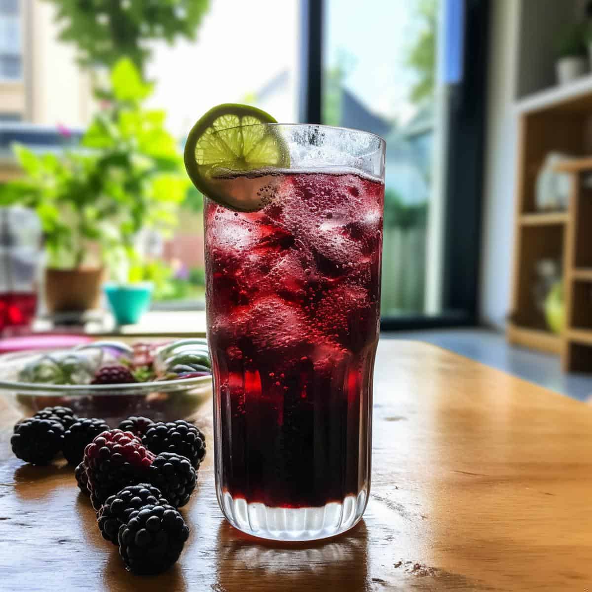 Blackberry Soda on a kitchen counter