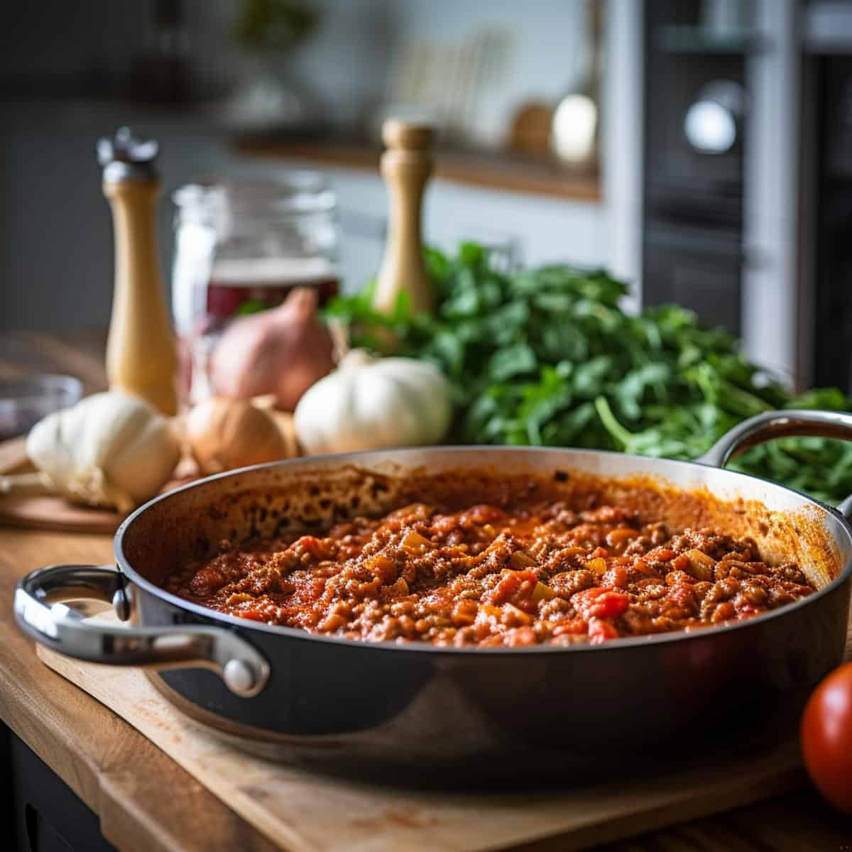 Bolognese on a kitchen counter