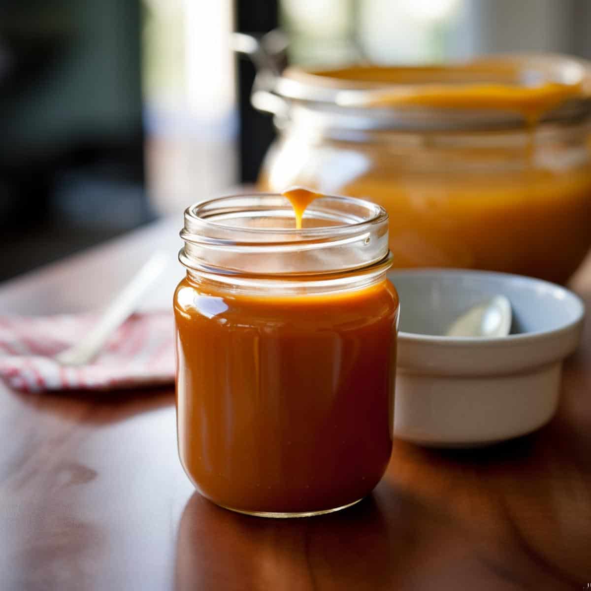 Butterscotch Sauce on a kitchen counter