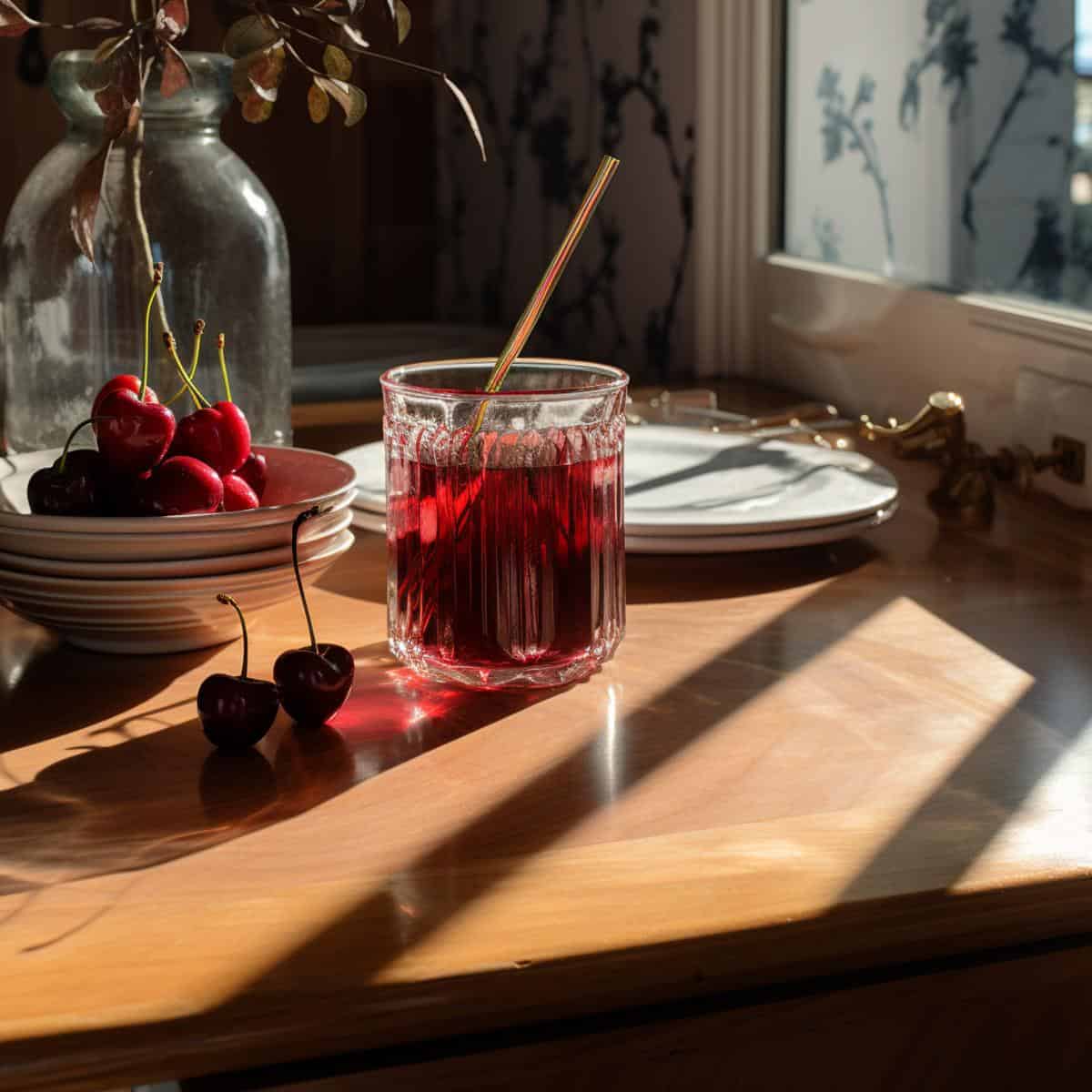 Cherry Juice on a kitchen counter