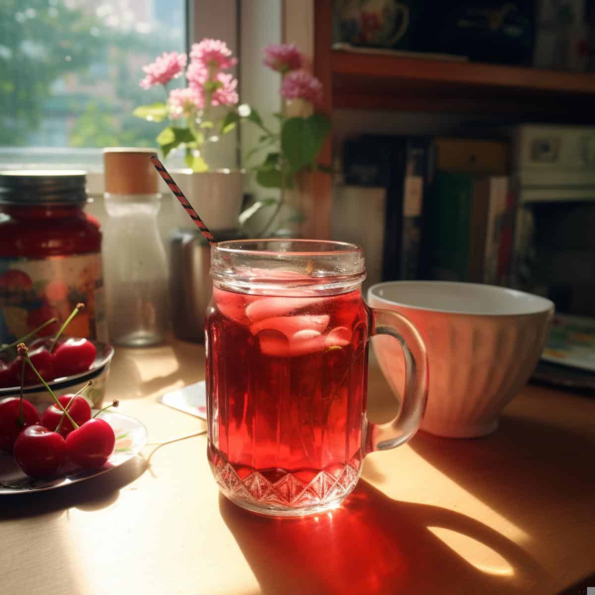 Cherry Soda on a kitchen counter