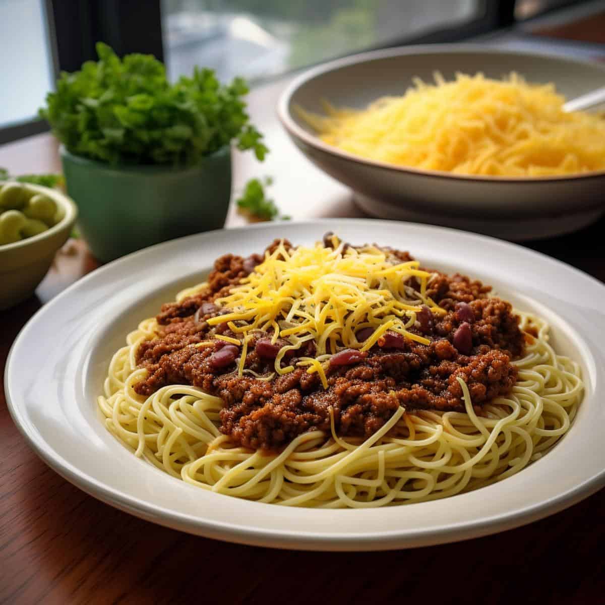 Cincinnati Chili on a kitchen counter
