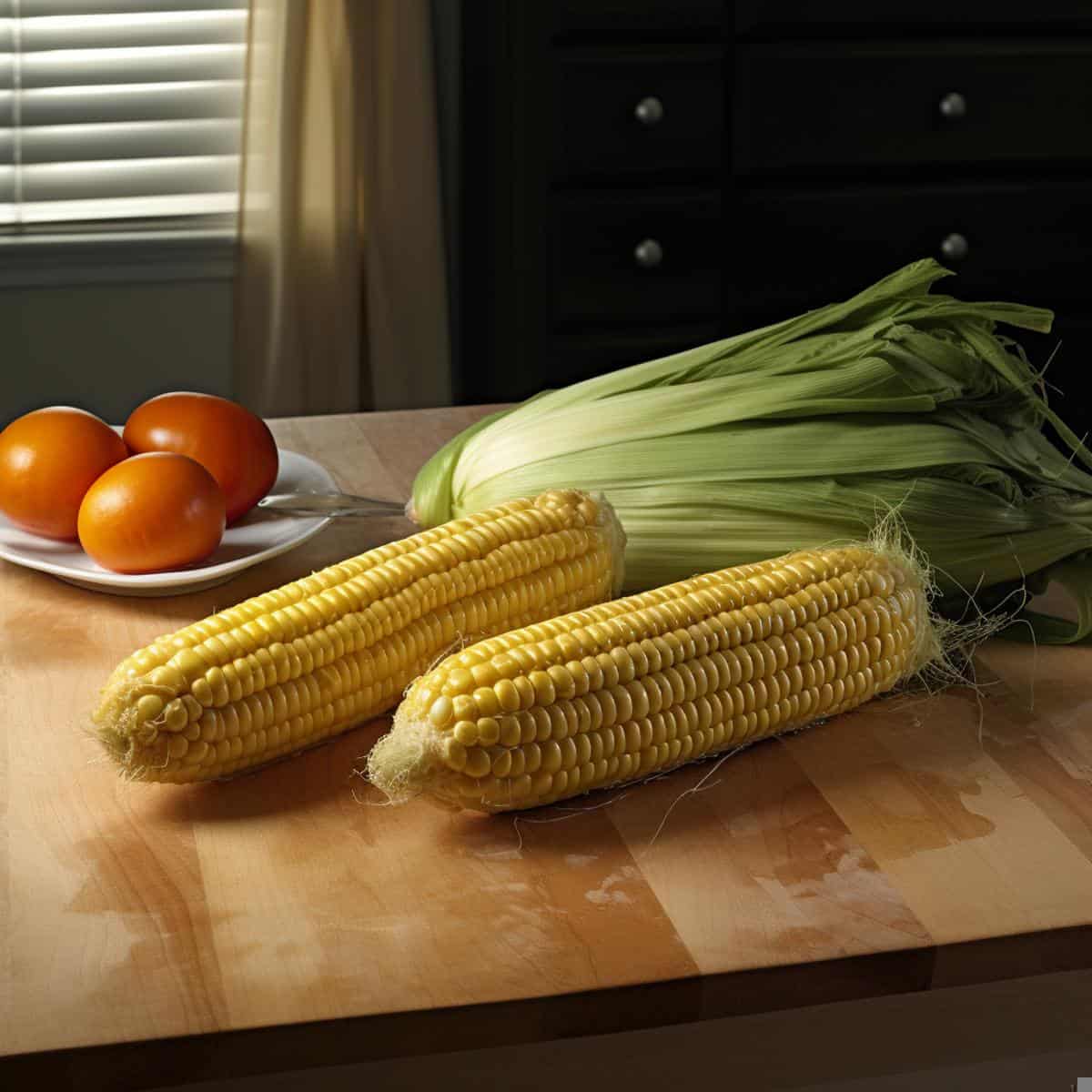 Corn on a kitchen counter