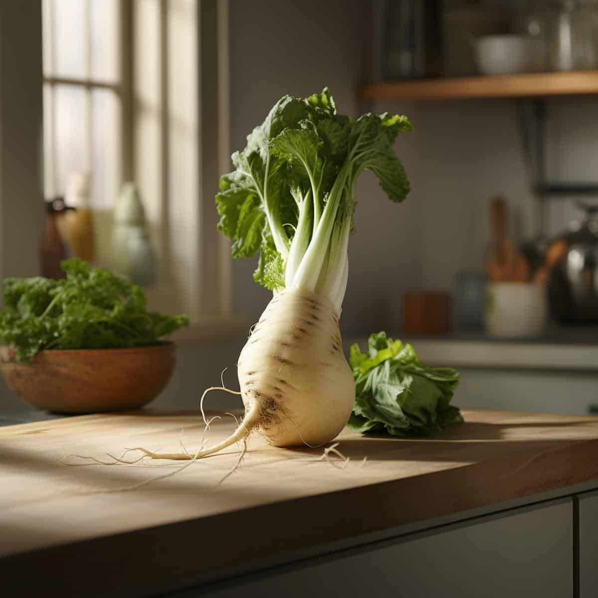 Daikon on a kitchen counter