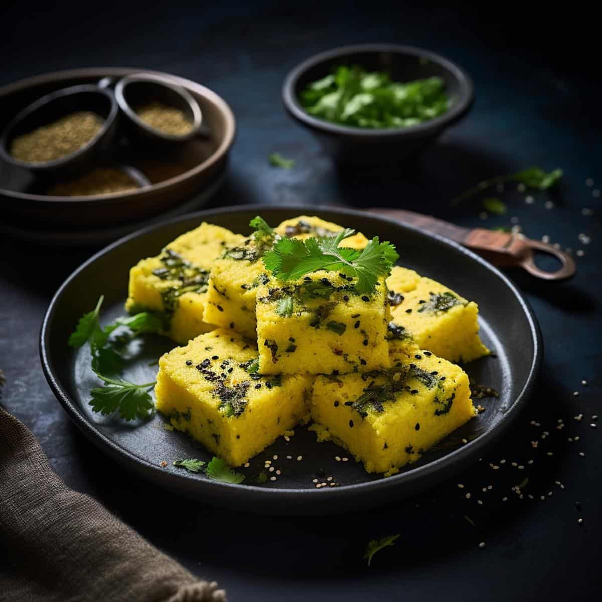 Dhokla on a kitchen counter