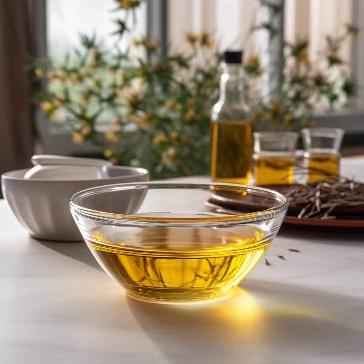 False Flax Oil on a kitchen counter