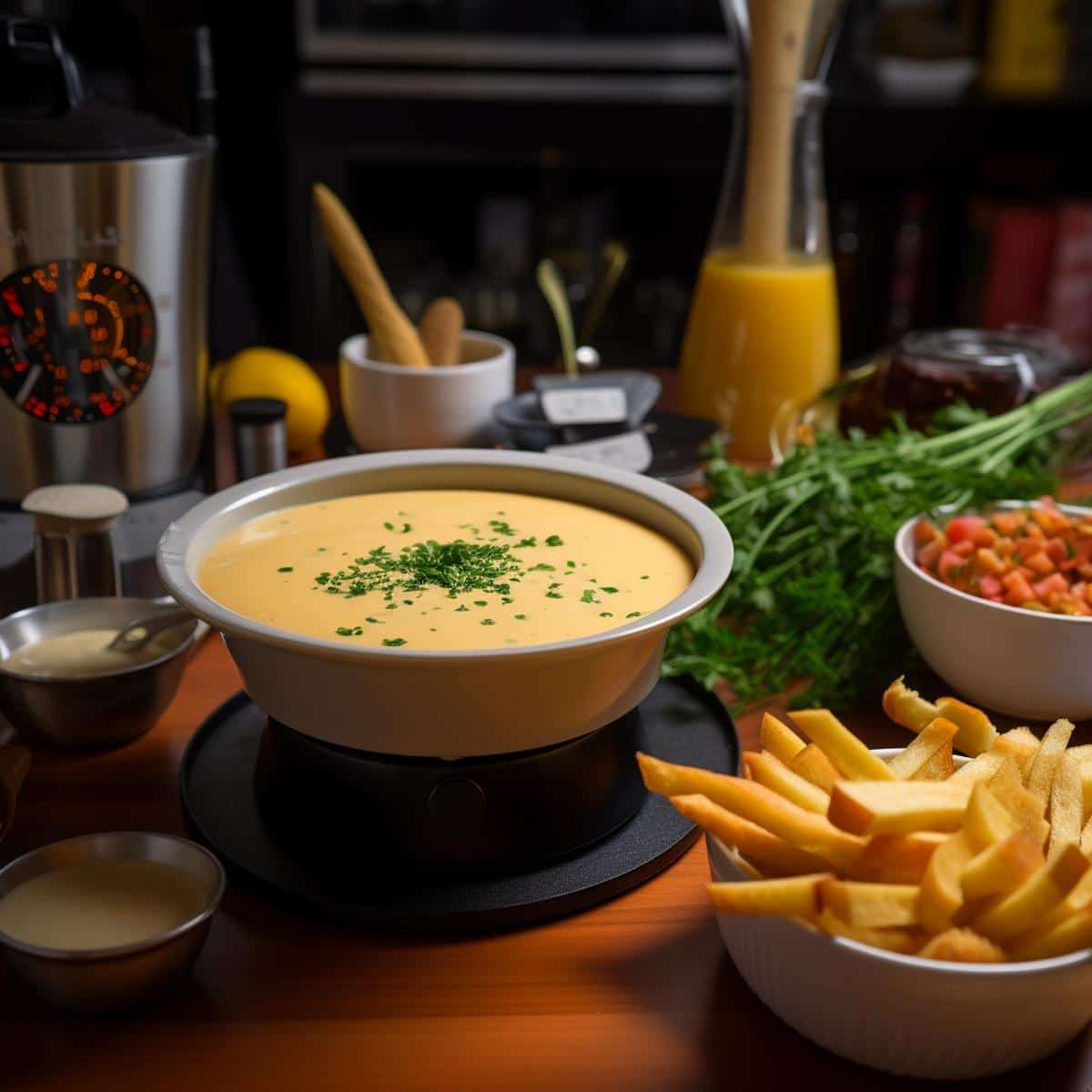 Fondue on a kitchen counter
