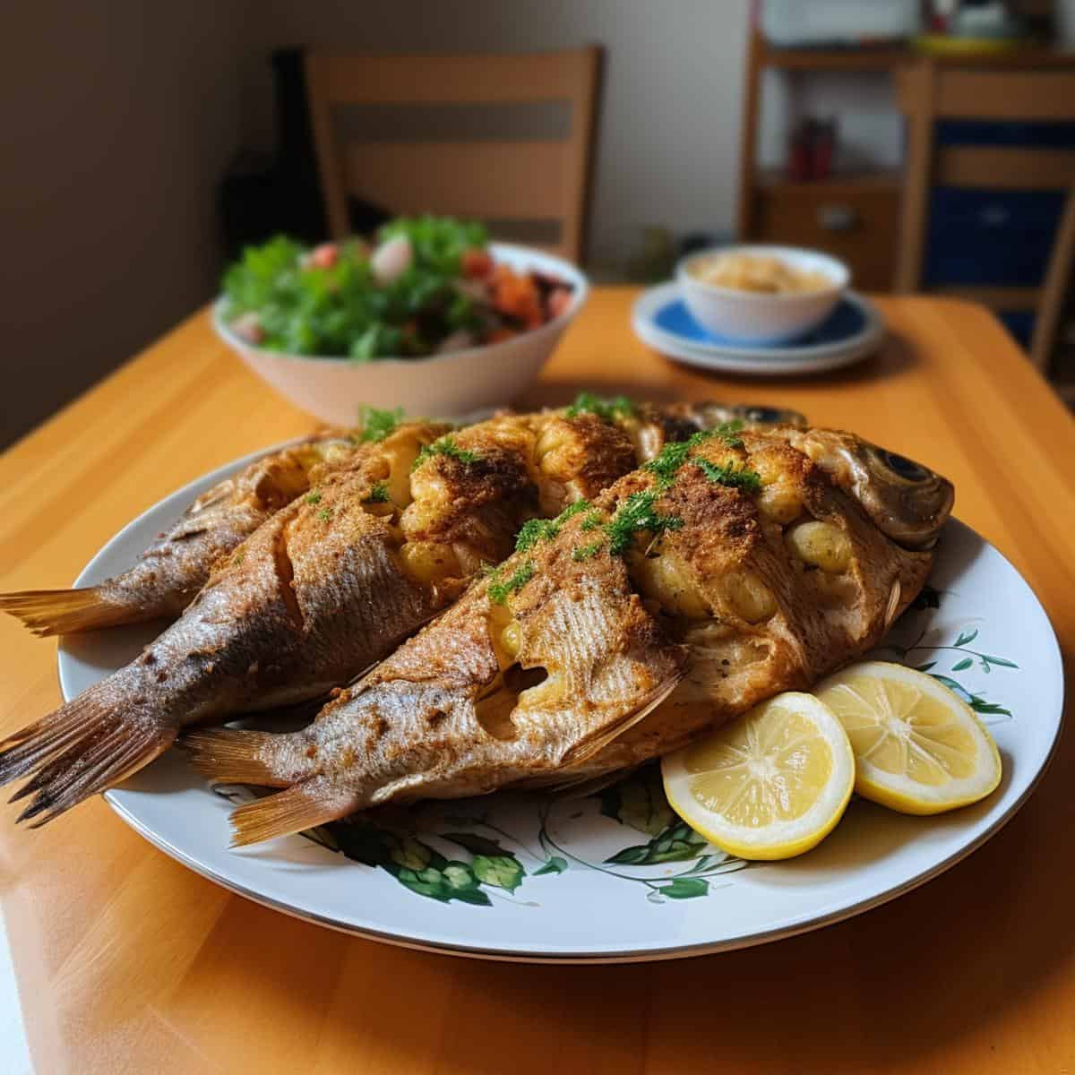 Fried Fish on a kitchen counter