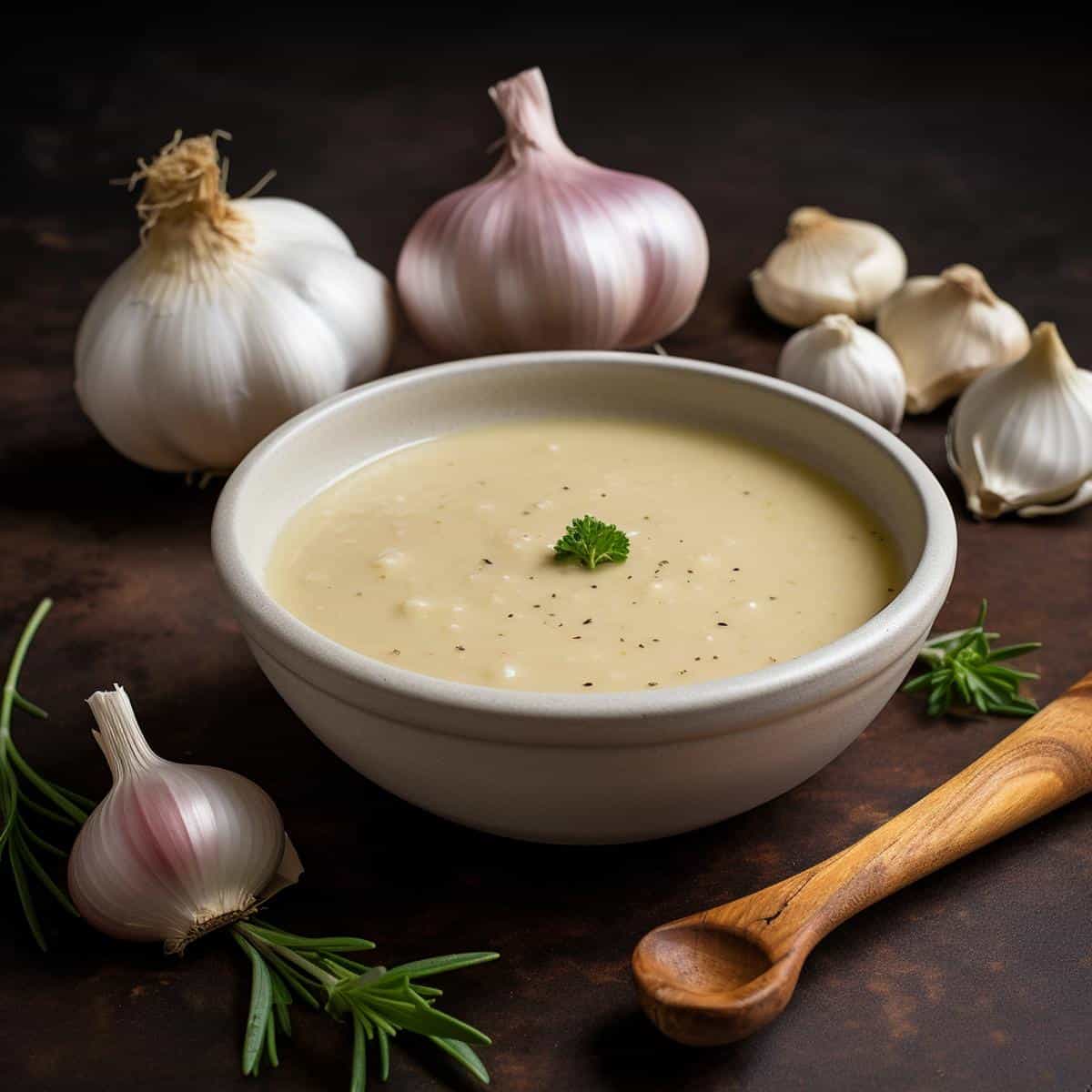 Garlic Sauce on a kitchen counter