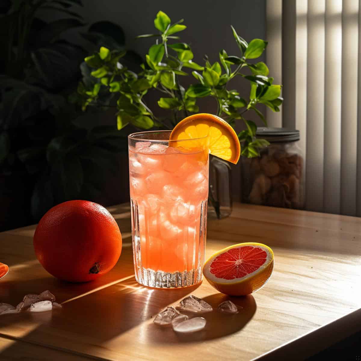 Grapefruit Soda on a kitchen counter