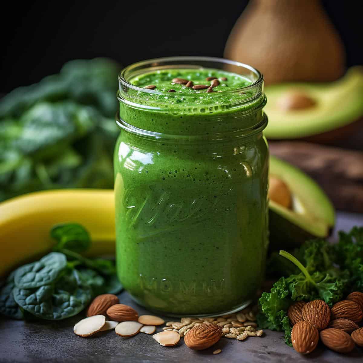 Green Smoothie on a kitchen counter